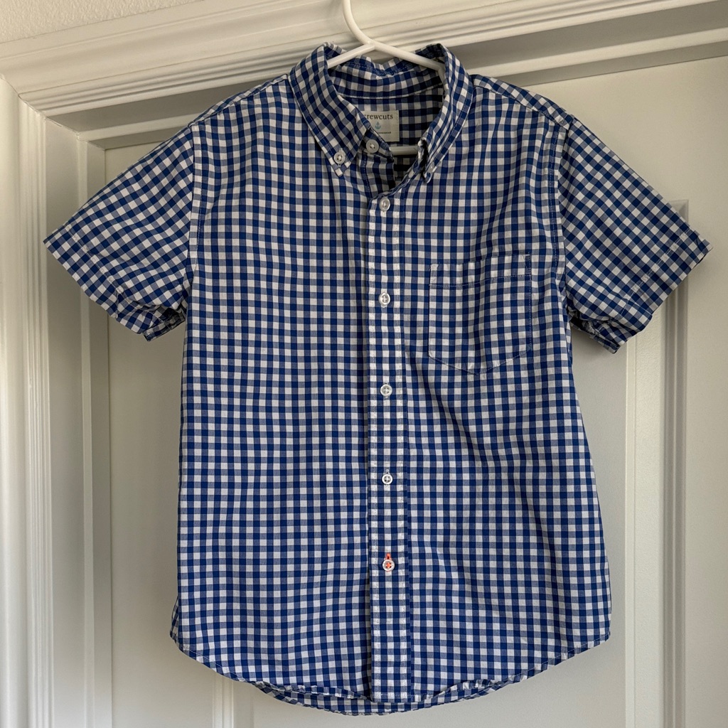 Crewcuts Boys Blue Gingham Poplin Short Sleeve Button Down